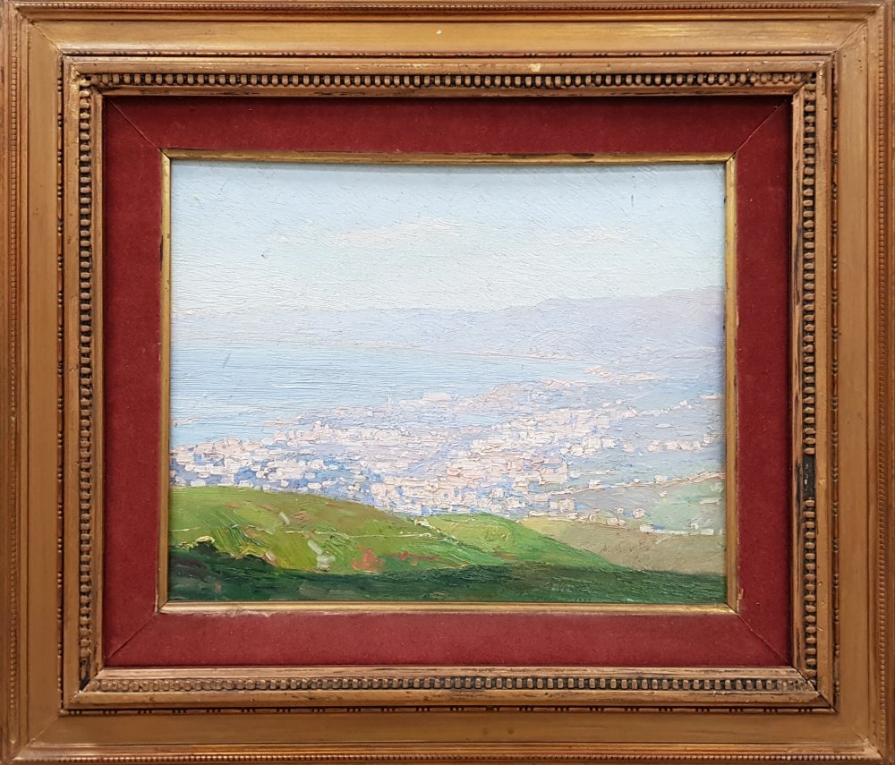 amedeo merello: Panorama di Genova dal Monte Fasce dat. 1933